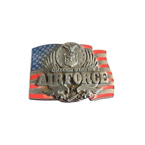 Vintage 1991 U.S. Air Force Military Stars And Stripes Pewter Belt Buckle - Picture 1 of 4